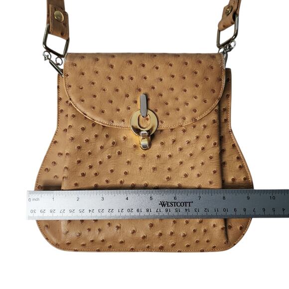 Vintage Triangle New York Camel Tan Ostrich Leather Handbag Purse - Picture 13 of 15